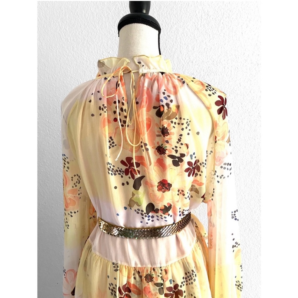 SEE BY CHLOE Tiered Floral-print Long Sleeve Georgette Yellow Dress Size 6/IT 38 - Picture 6 of 12